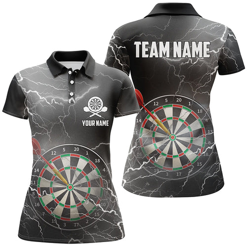 Thunder Lightning Black Grey Darts Polo Shirt Custom Darts Shirt For Women Darts Jersey LDT0485