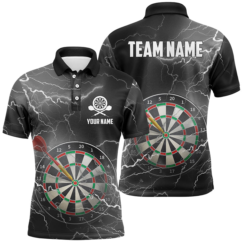 Thunder Lightning Black Grey Mens Darts Polo Shirt Custom Darts Shirt For Men Darts Jersey LDT0485