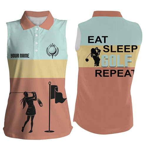 Eat Sleep Golf Repeat Womens Sleeveless Polo Shirts Customized Colorful Vintage Golf Shirts For Women LDT0216