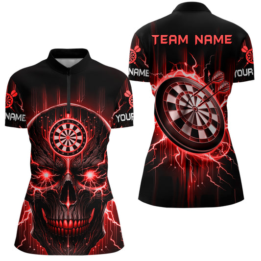Black Red Skull Darts Quarter Zip Shirt Custom Scary Darts Shirt For Women Dart Jerseys LDT1433