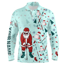 Load image into Gallery viewer, Christmas Golf Pattern Mint Mens Polo Shirts Santa Playing Golf Tops For Men Christmas Golf Gifts LDT1025