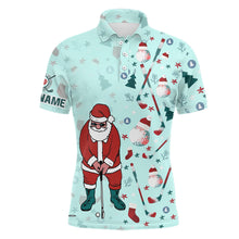 Load image into Gallery viewer, Christmas Golf Pattern Mint Mens Polo Shirts Santa Playing Golf Tops For Men Christmas Golf Gifts LDT1025