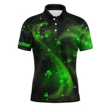 Load image into Gallery viewer, St Patrick Day Green Clovers On Black Mens Golf Polo Shirt Shamrock Custom Golf Gifts For Men LDT1018