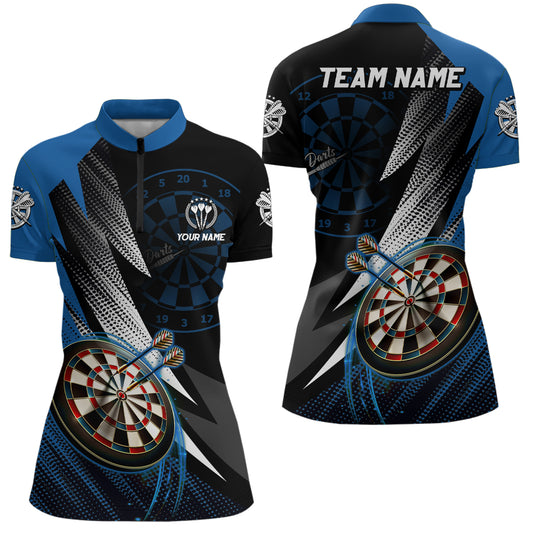Personalized Black Blue Darts Quarter Zip Shirt Custom Dart Shirts For Women Team Jerseys LDT1217