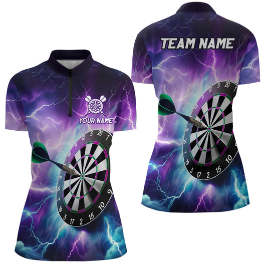 Purple Thunder Lightning Darts Quarter Zip Shirt Custom Darts Shirt For Women Dart Jerseys LDT1444