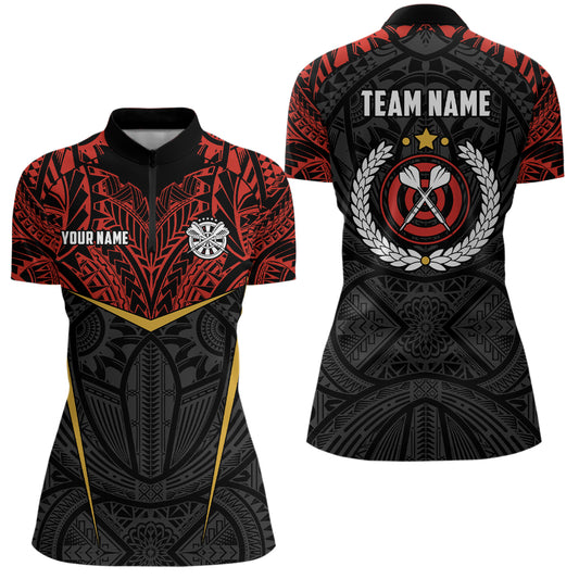 Personalized Red Yellow Tribal Pattern Darts Quarter Zip Shirt Custom Women Dart Jerseys LDT0826