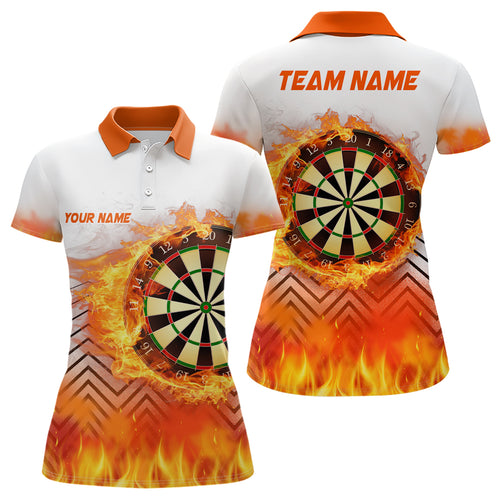 White Orange Fire Flame Womens Darts Polo Shirts Custom Darts Shirt For Women Dart Jerseys LDT1459