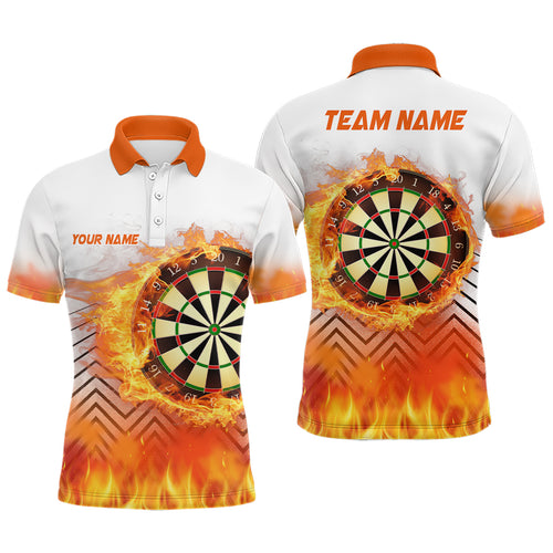 White Orange Fire Flame Mens Darts Polo Shirt Custom Darts Shirt For Men Dart Jerseys LDT1459