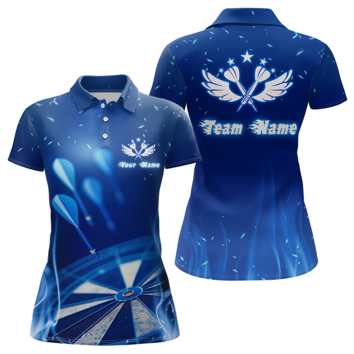 Blue Fire Flame Star Personalized Darts Polo Shirt Custom Cool Dart Jerseys For Women LDT1063