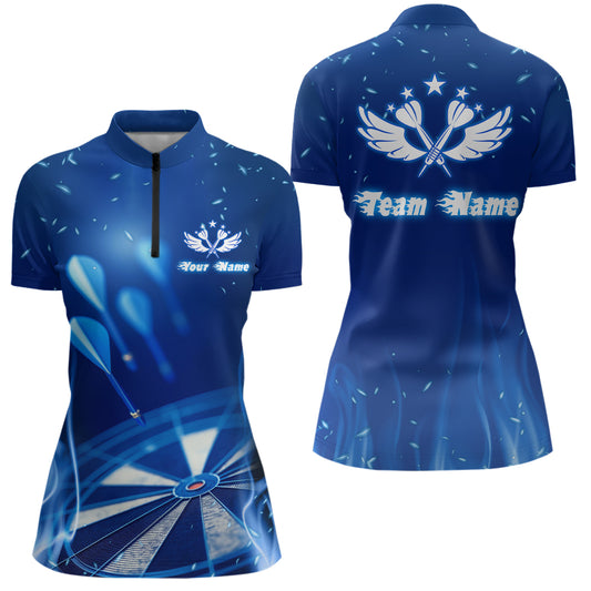 Blue Fire Flame Star Personalized Darts Quarter Zip Shirt Custom Cool Womens Dart Jerseys LDT1063