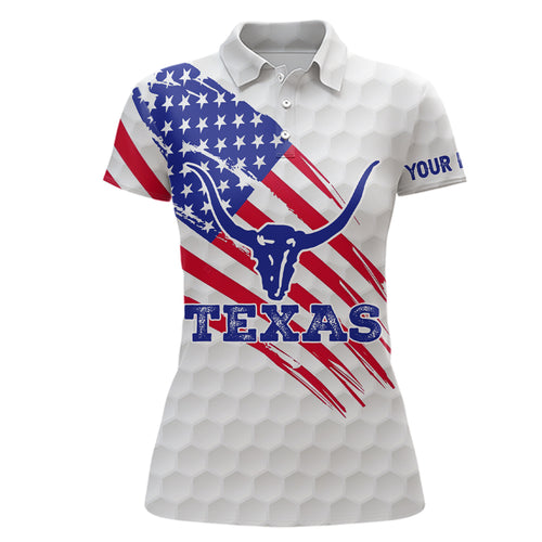 Texas Flag Longhorn Womens Golf Polo Shirts Custom Patriotic Golf Shirts For Women Golf Gifts LDT0258