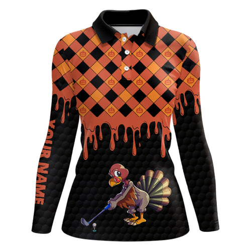 Golf Turkey Thanksgiving Golf Polo Shirt Orange Pumpkin Custom Golf Tops For Women Golf Gifts LDT0873