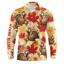 Load image into Gallery viewer, Turkey Thanksgiving Mens Golf Polo Shirt Fall Maple Leaves Custom Golf Shirts For Men Golf Gifts LDT0876