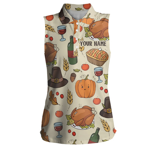 Turkey Thanksgiving Womens Sleeveless Polo Shirt Autumn Seamless Custom Golf Tops For Women Golf Gift LDT0880