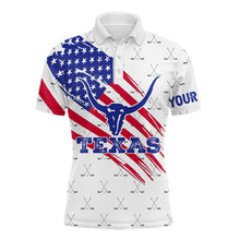 Load image into Gallery viewer, Texas Flag Longhorn Mens Golf Polo Shirts, Custom Patriotic Golf Shirts For Men, Best Golf Gifts LDT0071