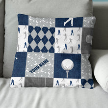 Load image into Gallery viewer, Navy Grey Argyle Pattern Custom Golf Pillow Personalized Golfing Gifts LDT1087