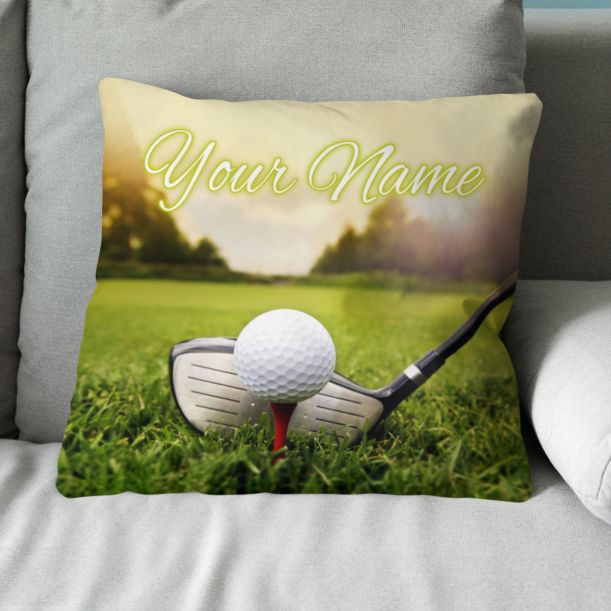 Golf Club And Ball In Grass Custom Throw Pillow Personalized Golf Gifts LDT1108