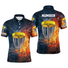 Load image into Gallery viewer, Fire And Water Mens Disc Golf Polo Shirt, Lightning Disc Golf Shirts For Men, Disc Golf Gifts LDT0082