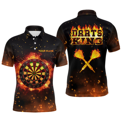 Personalized Mens Flame Darts King Polo Shirt Custom Name Fire Darts Jersey For Men LDT0312