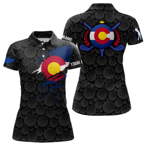 Crack Colorado Flag Black Golf Pattern Polo Shirt Custom Patriotic Golf Shirts For Women LDT0327