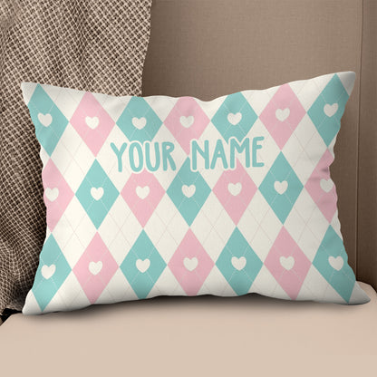 Argyle Pattern With Hearts Custom Cute Throw Pillow Personalized Gifts LDT1126