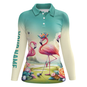 Pink Flamingo Tropical Womens Golf Polo Shirts Custom Name Golf Shirts For Women Golf Gifts LDT1306