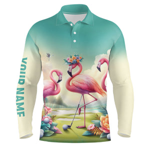 Pink Flamingo Tropical Mens Golf Polo Shirts Custom Name Golf Shirts For Men Golf Gifts LDT1306