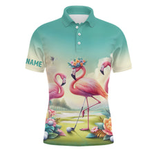 Load image into Gallery viewer, Pink Flamingo Tropical Mens Golf Polo Shirts Custom Name Golf Shirts For Men Golf Gifts LDT1306