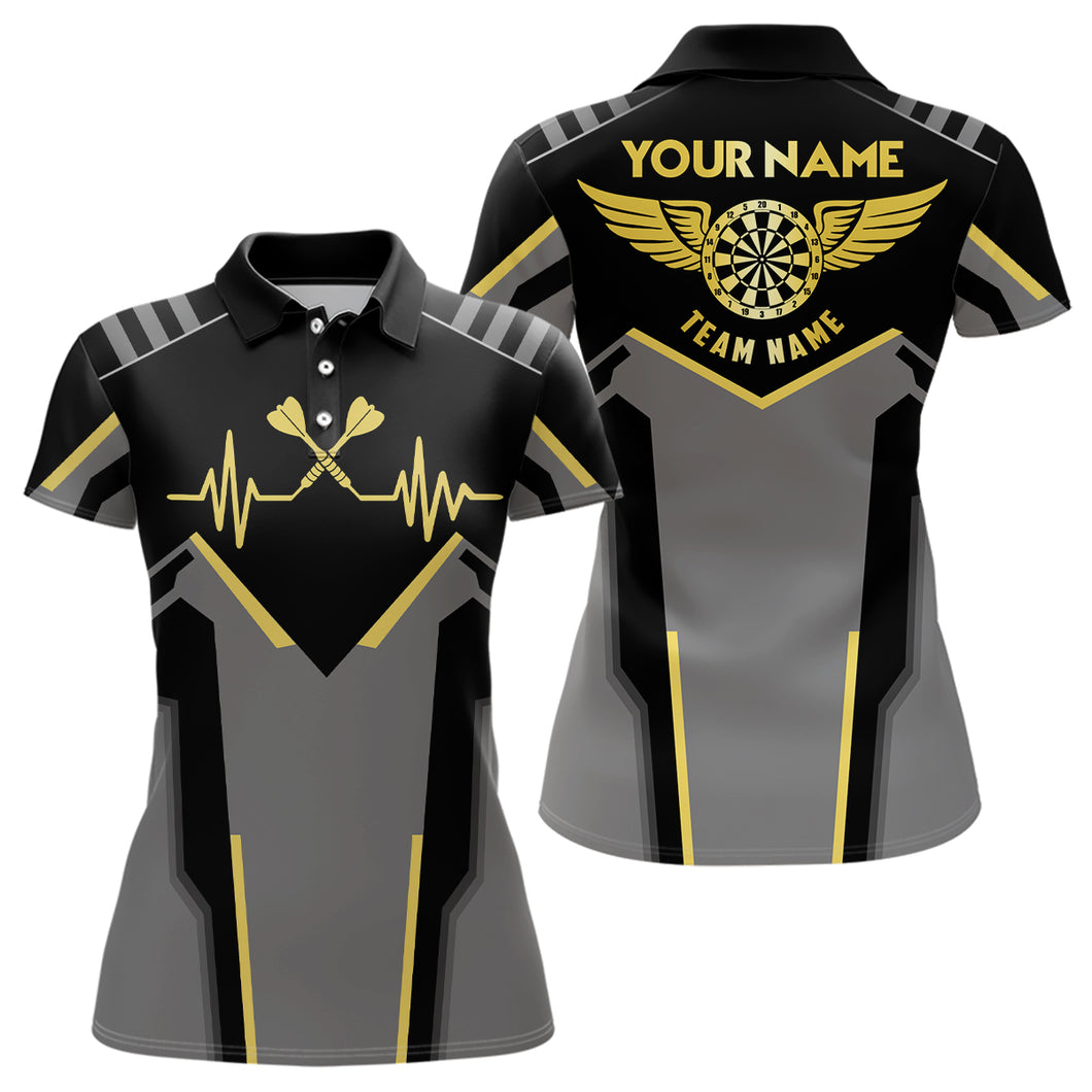 Womens Heart Pulse Line Darts Polo Shirt Custom Yellow Heartbeat Dart Jersey For Women LDT0332