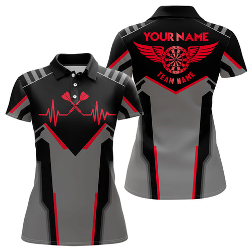 Womens Heart Pulse Line Darts Polo Shirt Custom Red Heartbeat Dart Jersey For Women LDT0333