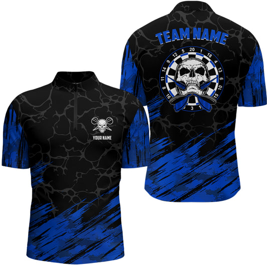 Personalized All Over Print Skull Darts Quarter-Zip Shirt Navy Black Dart Jerseys For Men LDT0645