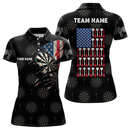 Personalized American Flag Darts Polo Shirt Patriotic Darts Team Jersey For Women LDT0651
