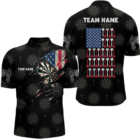 Personalized American Flag Darts Quarter-Zip Shirt Patriotic Darts Team Jersey For Men LDT0651