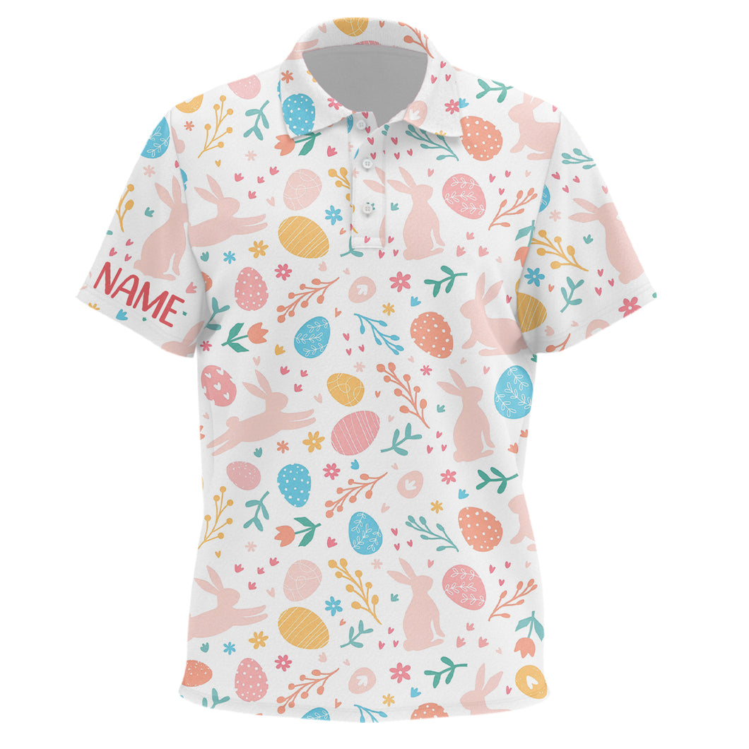 Colorful Easter Eggs & Bunnies Kids Golf Polo Shirt Custom Easter Funny Golf Tops For Kid Golf Gifts LDT1339