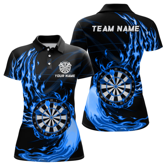 Blue Fire Dartboard Womens Darts Polo Shirt Custom Darts Shirt For Women Dart Jerseys LDT1472