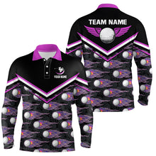 Load image into Gallery viewer, Fire Golf Ball Flames Mens Golf Polo Shirts, Personalized Pink Golf Shirts For Men, Golfing Gifts LDT0129