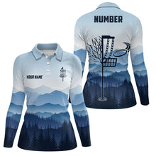 Load image into Gallery viewer, Blue Mountain Landscape Womens Disc Golf Polo Shirt Custom Winter Disc Golf Shirt For Women LDT0693