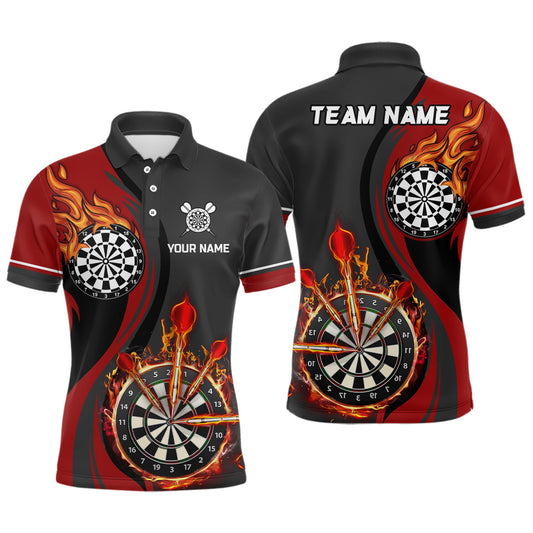 Red Fire Flame Mens Darts Polo Shirt Custom Dart Shirts For Men Dart Jerseys LDT1475