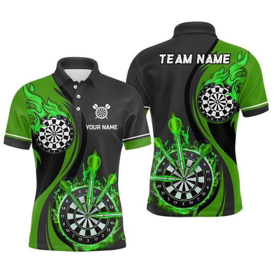 Green Fire Flame Mens Darts Polo Shirt Custom Dart Shirts For Men Dart Jerseys LDT1476