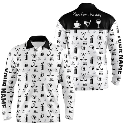 Black White Plan For The Day Golf Icons Polo Shirt Custom Golf Shirts For Men Golf Gifts LDT0392