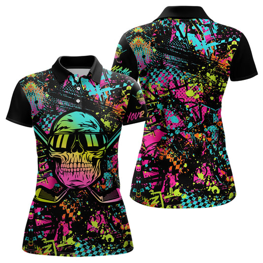 Skull Graffiti Womens Golf Polo Shirts, Custom Colorful Skull Golf Shirts For Women, Best Golf Gifts LDT0138