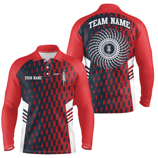 Mens Disc Golf Polo Shirt Red Navy Checkered Custom Disc Golf Shirts For Men Golf Gifts LDT0725