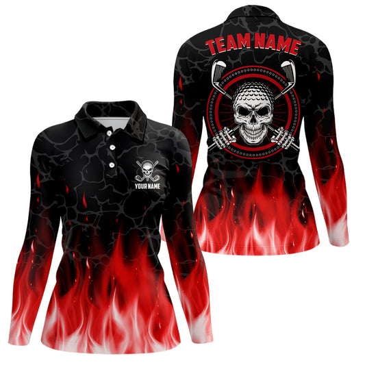 Personalized 3D All Over Print Skull Womens Golf Polos Red Fire Flame Golf Shirts For Women LDT0719