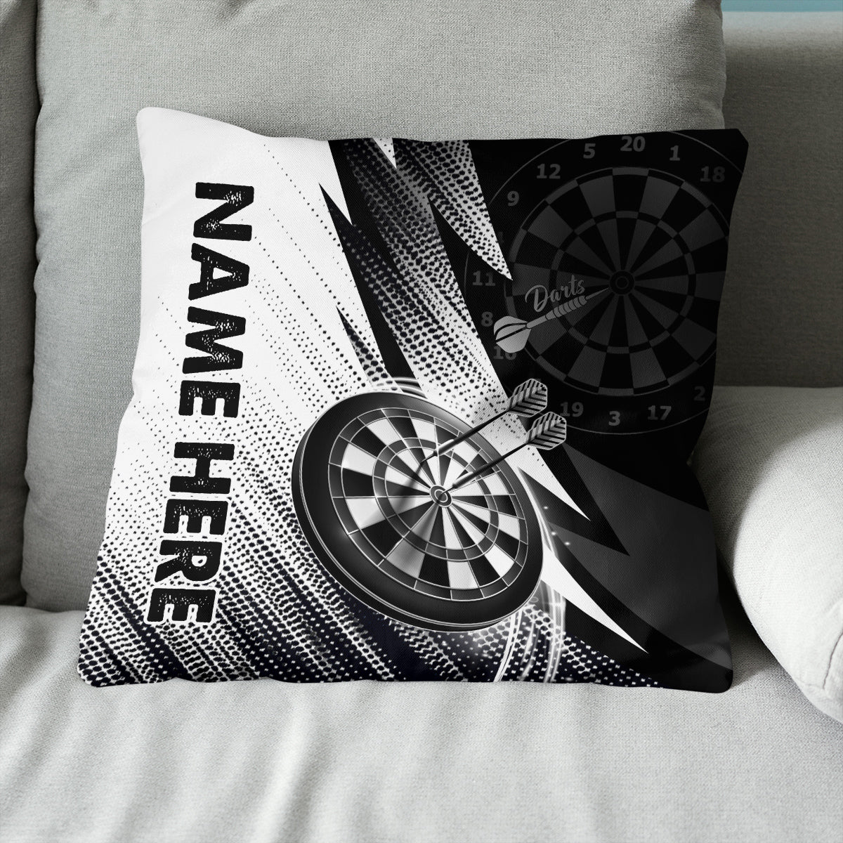 Black White Dartboard Custom Darts Throw Pillow Personalized Darts Gifts LDT1185