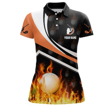Load image into Gallery viewer, Personalized Womens Golf Ball Fire Flame Orange Style Custom Golf Shirts For Women, Golf Gift LDT0172