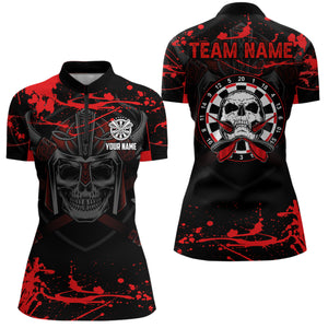 Warrior Skull Darts Quarter-zip Shirt Custom Red Scary Darts Shirt For Women Dart Jerseys LDT0963