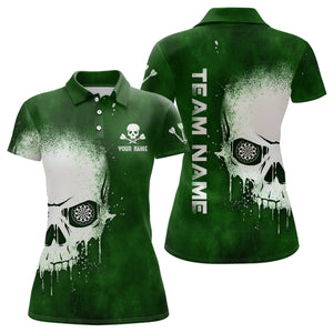 Smoke Skull Green Womens Darts Polo Shirt Custom Darts Shirt For Women Scary Dart Jerseys LDT1374