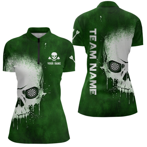 Smoke Skull Green Darts Quarter Zip Shirt Custom Darts Shirt For Women Scary Dart Jerseys LDT1374