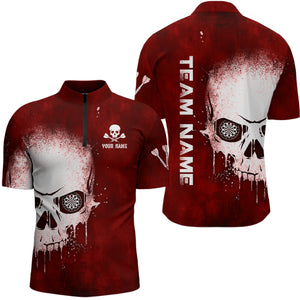 Smoke Skull Red Darts Quarter Zip Shirts Custom Darts Shirt For Men Scary Dart Jerseys LDT1375