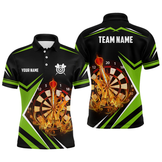 Black Green Fire Flame Mens Darts Polo Shirt Custom Darts Shirt For Men Dart Jerseys LDT1389